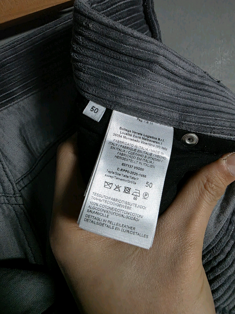 보테가베네타 코튼 코듀로이 트라우저 팬츠 바지 하의 썬더 색상 50사이즈 국내 32 정도--7