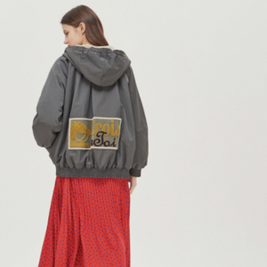 베네통 22년 안감 시어링 후드 패딩 점퍼 자켓 코트 뽀글이 자수 벌룬