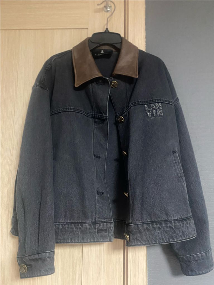 랑방 칼라 레더 데님 자켓--3