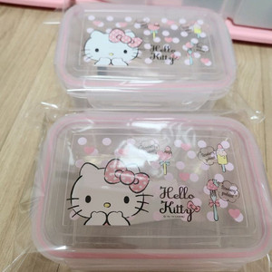 미사용)헬로키티 사각 밀폐용기 보관함