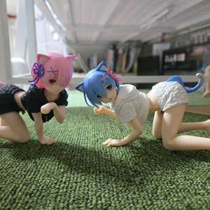 리제로 람 렘 데스크탑 고양이 한정 컬러 피규어 세트 박스있음 이미지