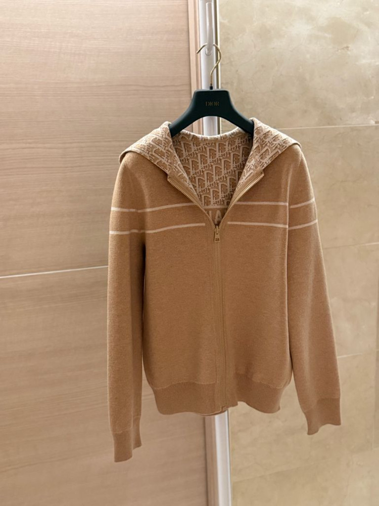 디올 캐시미어 리버서블 후드 지퍼 가디건--3