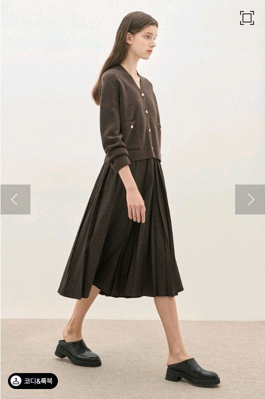 더캐시미어 캐100 멜란지 브이넥 니트 가디건 새거(한섬 타임 랑방)--1