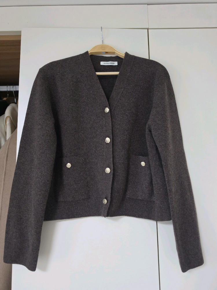 더캐시미어 캐100 멜란지 브이넥 니트 가디건 새거(한섬 타임 랑방)--7