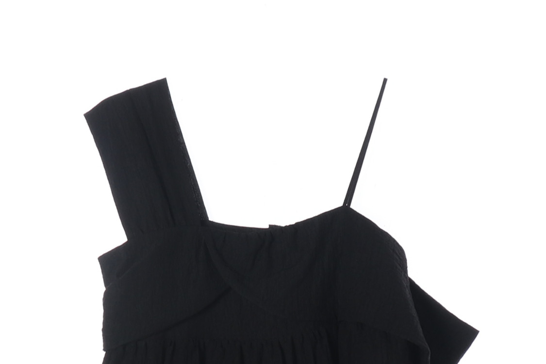 (새상품)버뮬라 블랙 텐셀 오프숄더 미니 원피스 드레스 S--2