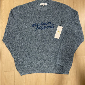 [시착 1회] 메종키츠네 핸드라이팅 로고 니트 블루 L