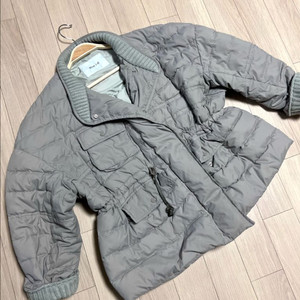 22년 제평 블루아이디 니트배색 덕다운 숏패딩 루즈핏 오리털 점퍼 자켓 경량 간절기 그레이 회색