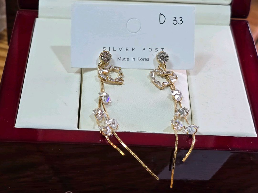 큐빅셋팅 925은침 드롭귀걸이--5