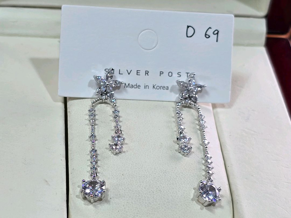큐빅셋팅 925은침 드롭귀걸이--7