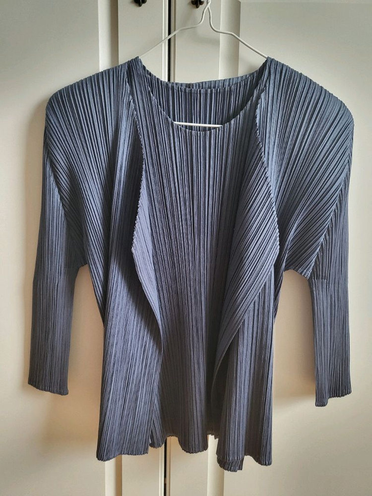 플리츠플리즈 그레이쉬블루 탑가디건 세트 새상품--2