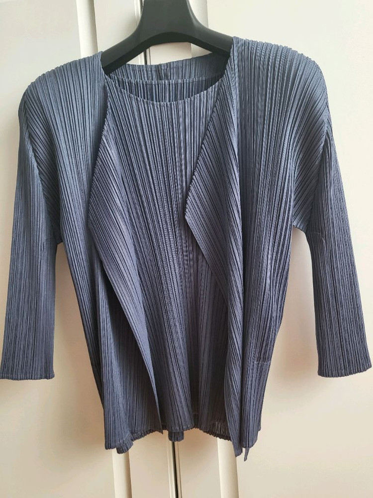 플리츠플리즈 그레이쉬블루 탑가디건 세트 새상품--4