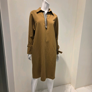 롱원피스새상품 명품핏 카멜 스트라이프 셔츠 원피스 | 하객룩·출근룩 강추