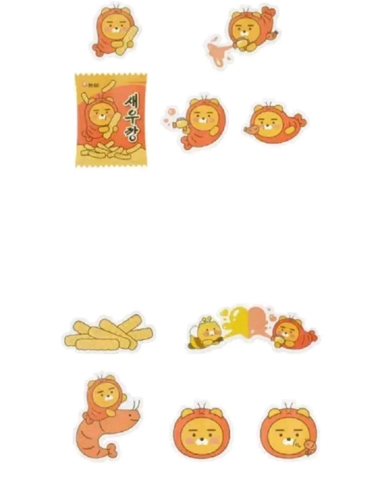 카카오프렌즈 라이언 농심 새우깡 스티커 그릇 과자 집게 식기 세트 이미지