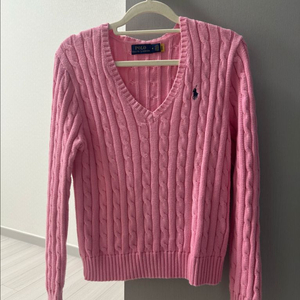 폴로 핑크 니트 브이넥 이미지