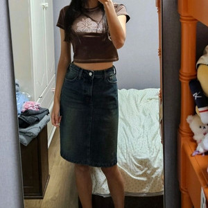 미디 데님 h라인 스커트 청치마 데님스커트 미디 청스커트 이미지
