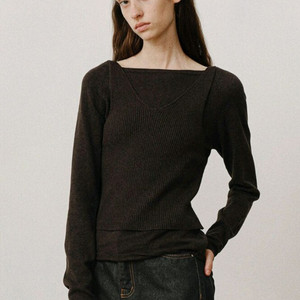 모한 캐시미어 니트 셋업 브라운 TVF COTTON CASHMERE LAYERED KNIT TOP 이미지
