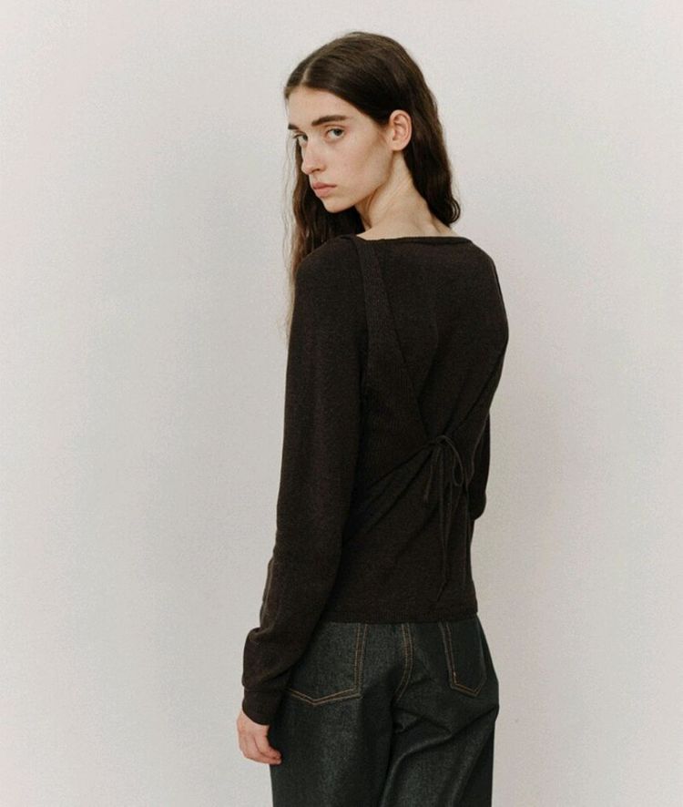 모한 캐시미어 니트 셋업 브라운 TVF COTTON CASHMERE LAYERED KNIT TOP 이미지