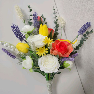 새상품)풍성한 리얼장미 조화 부케 이미지