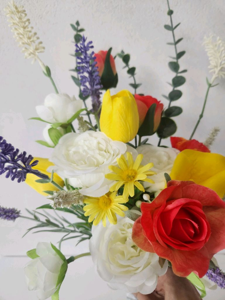 새상품)풍성한 리얼장미 조화 부케 이미지