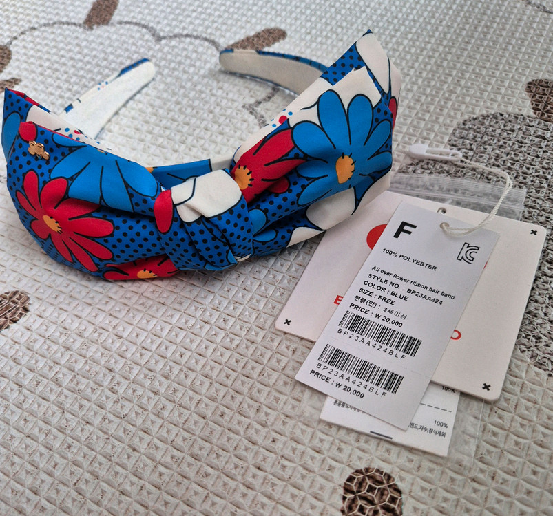 베베드피노 플라워 리본 플라워 블루 헤어밴드 프리사이즈--2