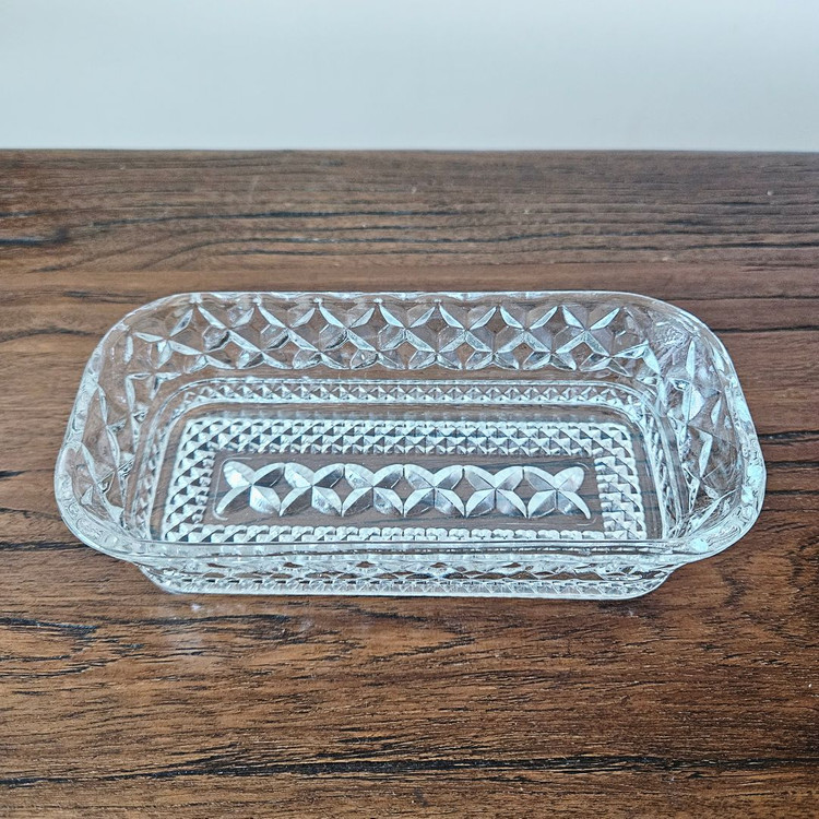 빈티지 앵커 호킹 1/4 파운드 커버 버터 접시 투명 유리 다이아몬드 이미지