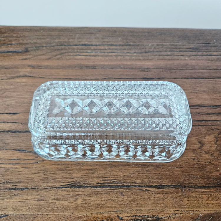 빈티지 앵커 호킹 1/4 파운드 커버 버터 접시 투명 유리 다이아몬드 이미지