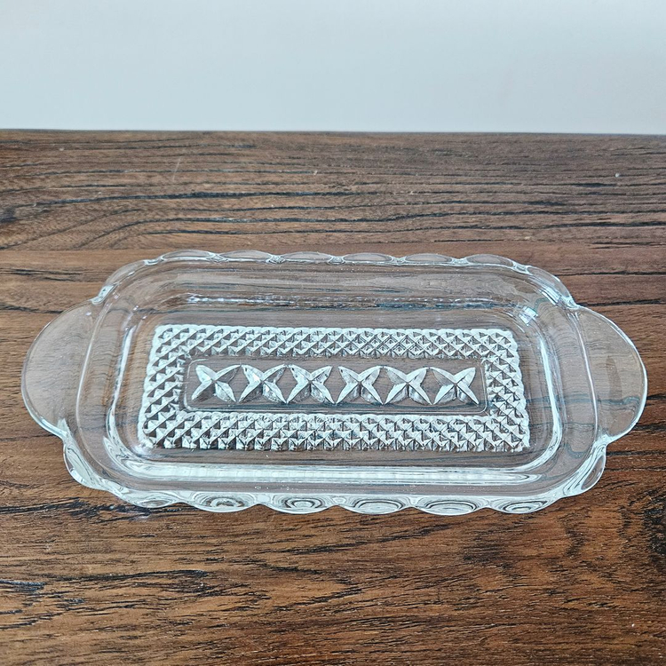 빈티지 앵커 호킹 1/4 파운드 커버 버터 접시 투명 유리 다이아몬드 이미지