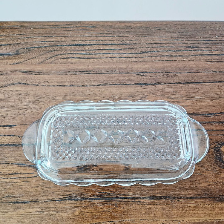 빈티지 앵커 호킹 1/4 파운드 커버 버터 접시 투명 유리 다이아몬드 이미지