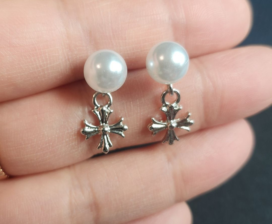 크스타일 십자가 귀걸이 진주 십자가 드롭귀걸이 투웨이 귀걸이 (새상품)--1