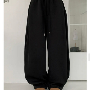 !새상품! 사이드 2중 핀턱 기모 밴딩 트레이닝 와이드팬츠 블랙