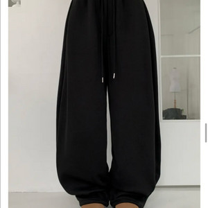 !새상품! 사이드 2중 핀턱 기모 밴딩 트레이닝 와이드팬츠 블랙