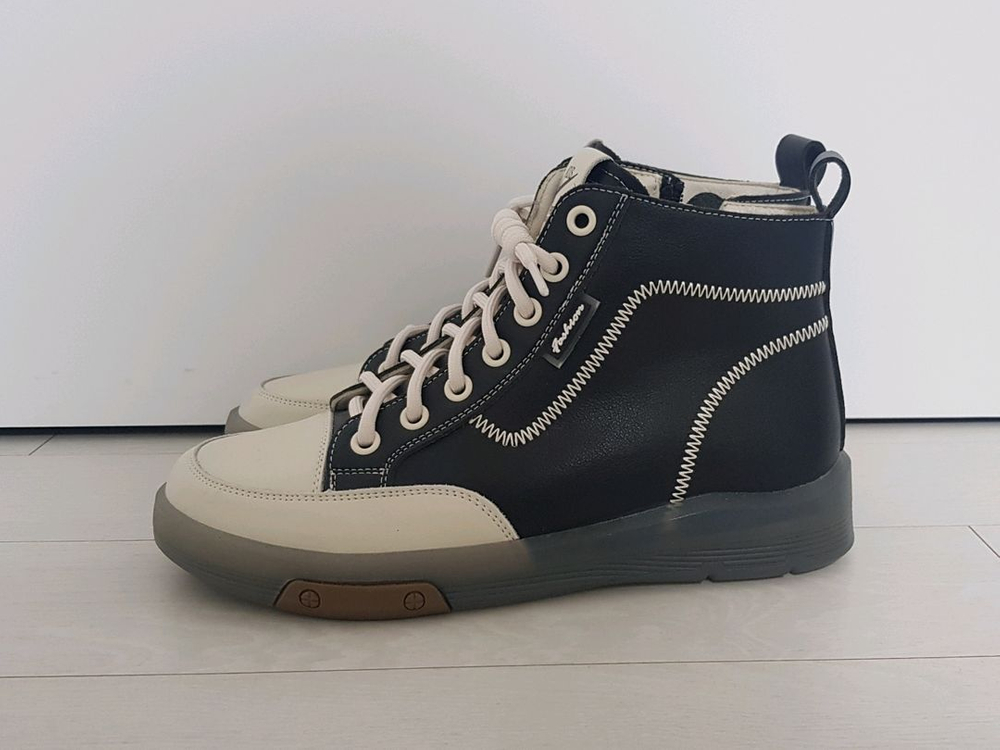 검정색 워커 부츠 검정 하이탑 캐주얼 부츠 천연 가죽 부츠 블랙 부츠 다용도 패션 부츠 지퍼 부츠 235 새상품--3