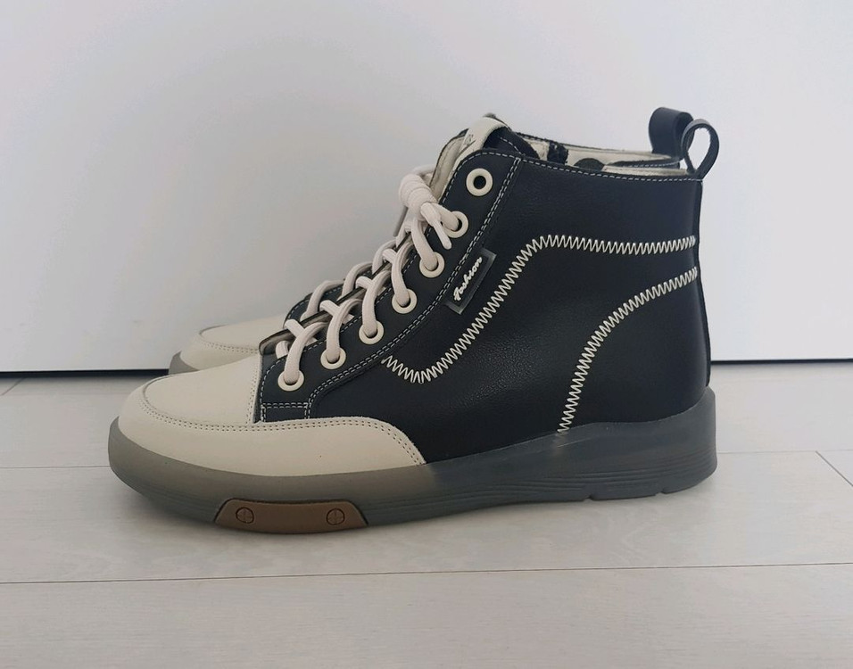 검정색 워커 부츠 검정 하이탑 캐주얼 부츠 천연 가죽 부츠 블랙 부츠 다용도 패션 부츠 지퍼 부츠 235 새상품--5