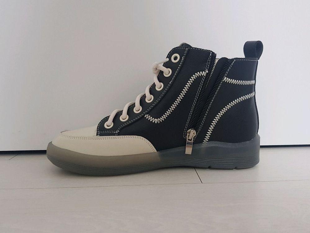 검정색 워커 부츠 검정 하이탑 캐주얼 부츠 천연 가죽 부츠 블랙 부츠 다용도 패션 부츠 지퍼 부츠 235 새상품--8