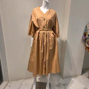 원피스(새상품)우아함 끝판왕! 고급진 핀턱 볼륨 소매 롱 원피스(벨트 세트/코튼나일론)