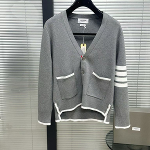 톰브라운 밀라노 스티치 브이넥 가디건 라이트 그레이 이미지