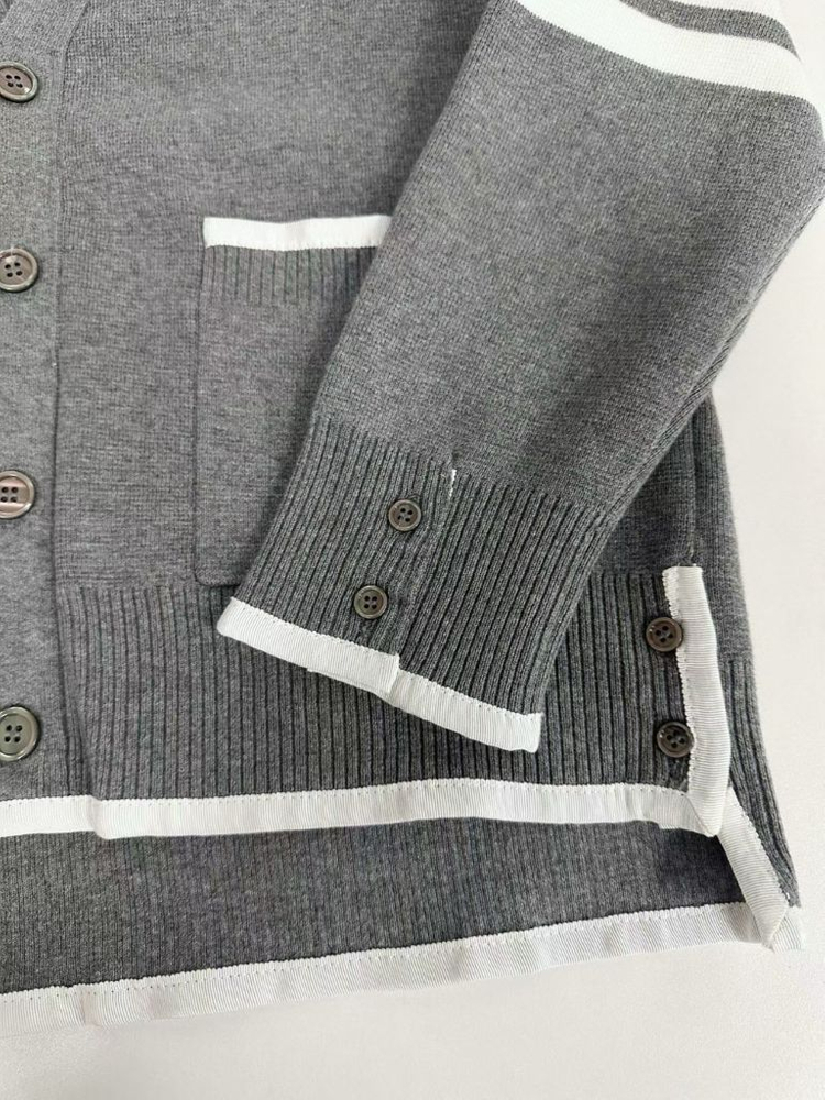 톰브라운 밀라노 스티치 브이넥 가디건 라이트 그레이 이미지