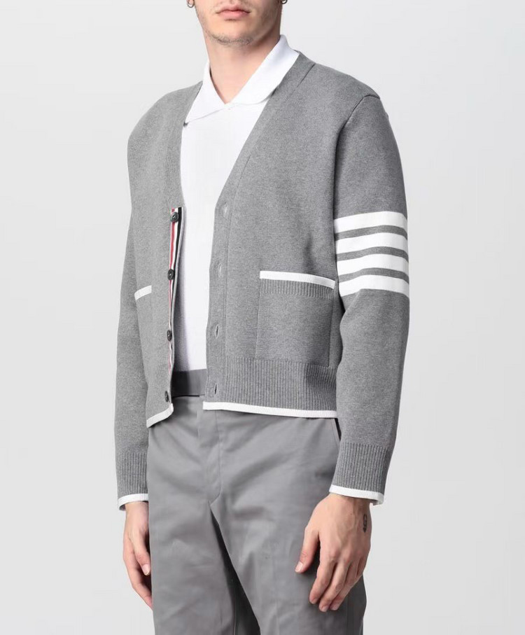 톰브라운 밀라노 스티치 브이넥 가디건 라이트 그레이 이미지