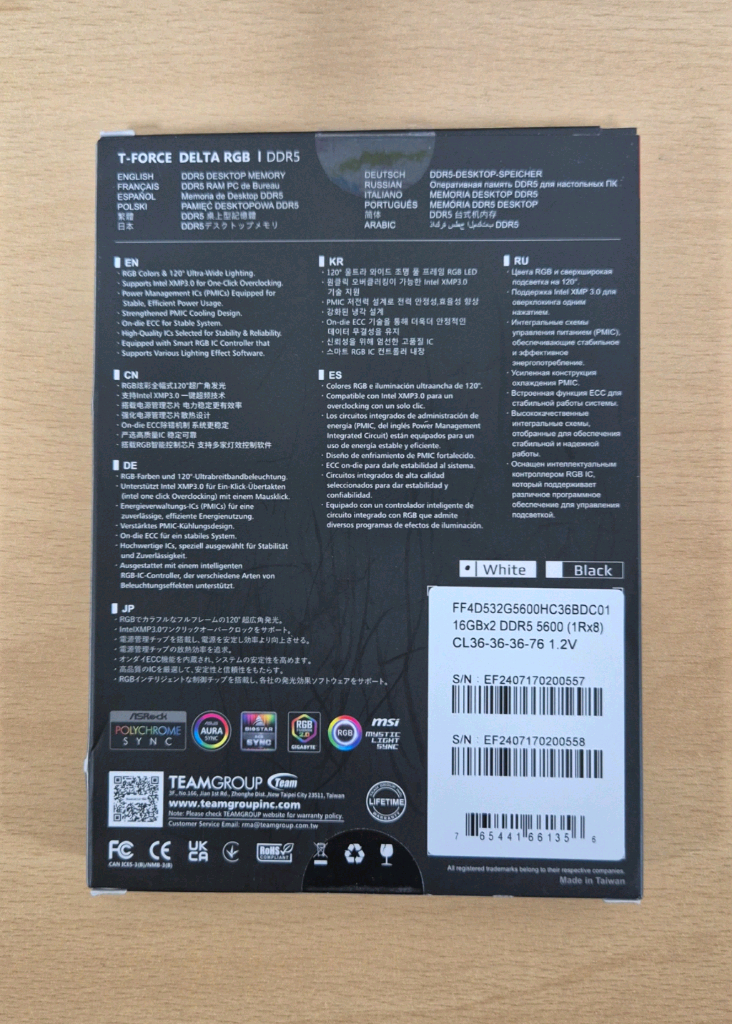 팀그룹 티포스 델타 DDR5 32GB ( 16GB x2) 화이트 하이닉스 칩셋--1