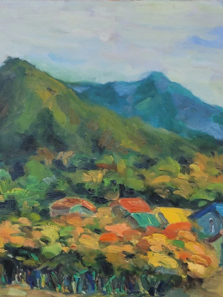 1980년대 유화 그림 산풍경 이미지
