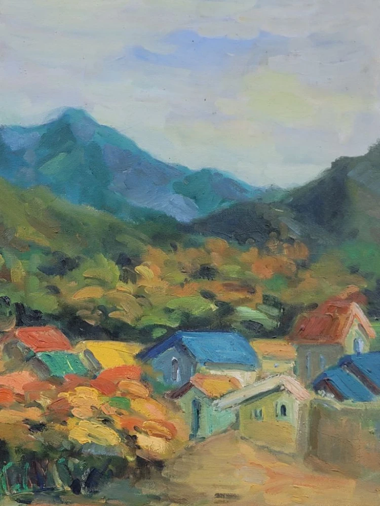 1980년대 유화 그림 산풍경 이미지
