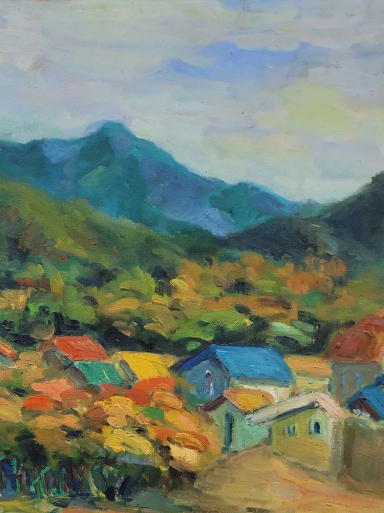 1980년대 유화 그림 산풍경 이미지