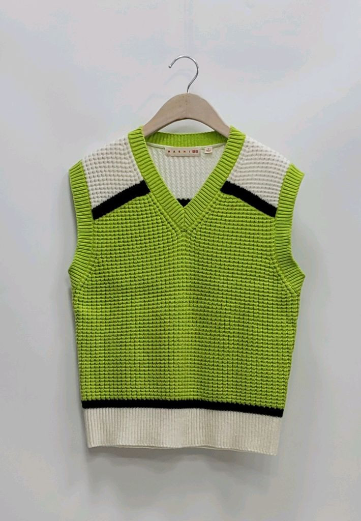유니클로 x 마르니 팝콘 니트 브이넥 베스트 / 여 M 옐로우그린 이미지