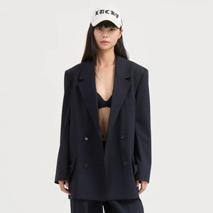 럭키슈에뜨(LUCKYCHOUETTE) 스트라이프 더블자켓 프리사이즈 새상품