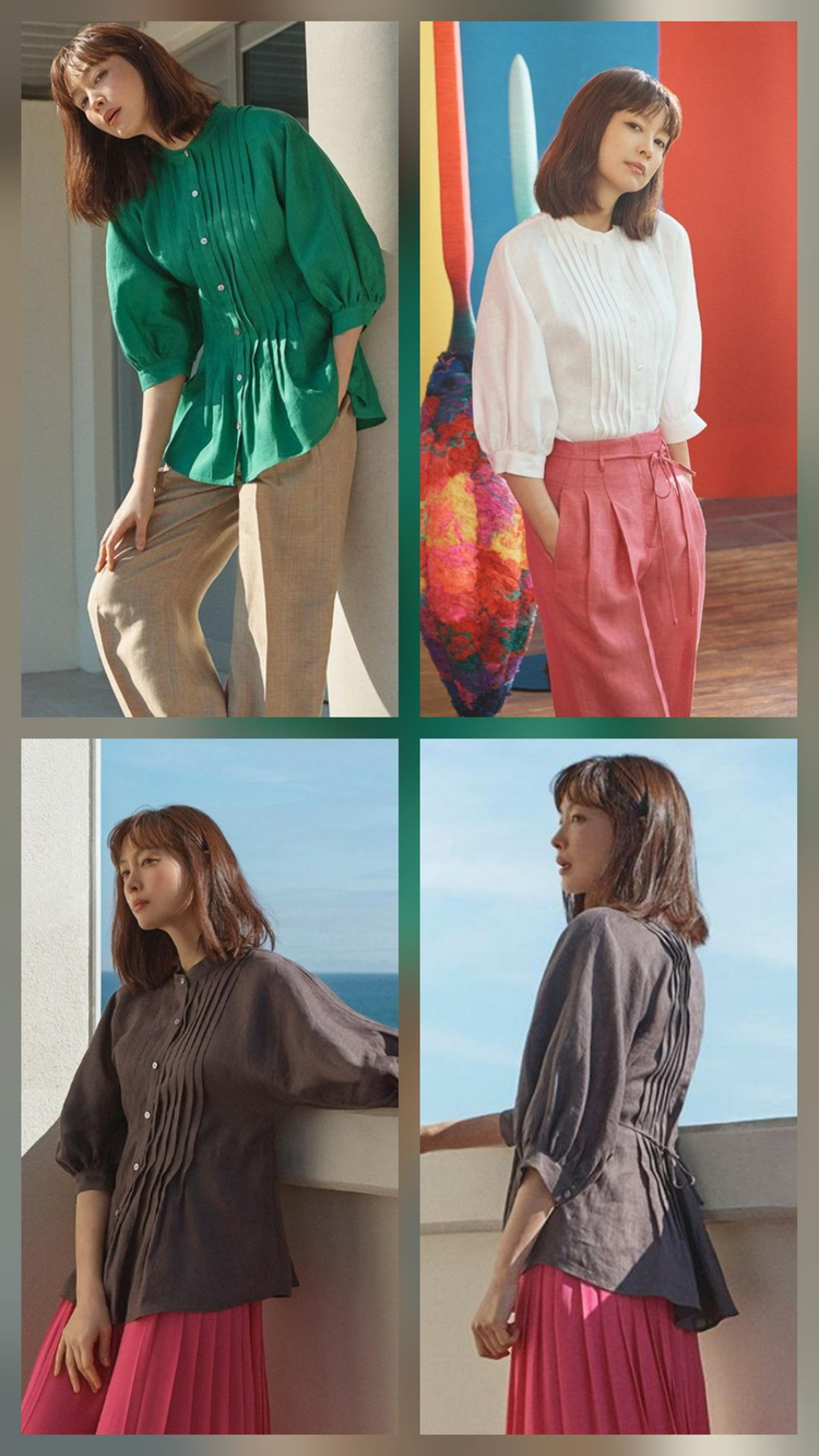 지스튜디오 g studio 린넨 핀턱 블라우스 55사이즈 이미지