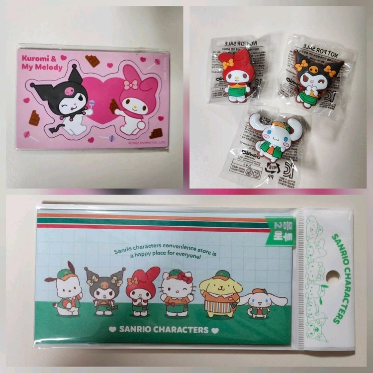 산리오 캐릭터즈 세븐일레븐 한정 굿즈 세트 마그넷 지비츠 봉투 스티커 이미지