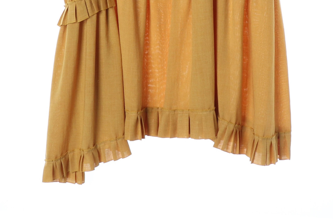 타임 옐로우 프릴 디테일 뷔스티에 롱 원피스 드레스 이미지