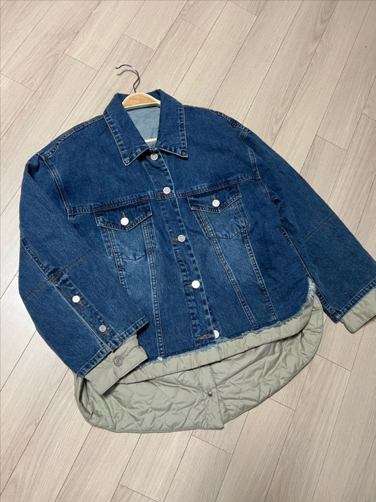 한섬 시스템 SYSTEM 패딩 레이어드 데님 자켓 퀼팅 누빔 안감 청점퍼 이미지