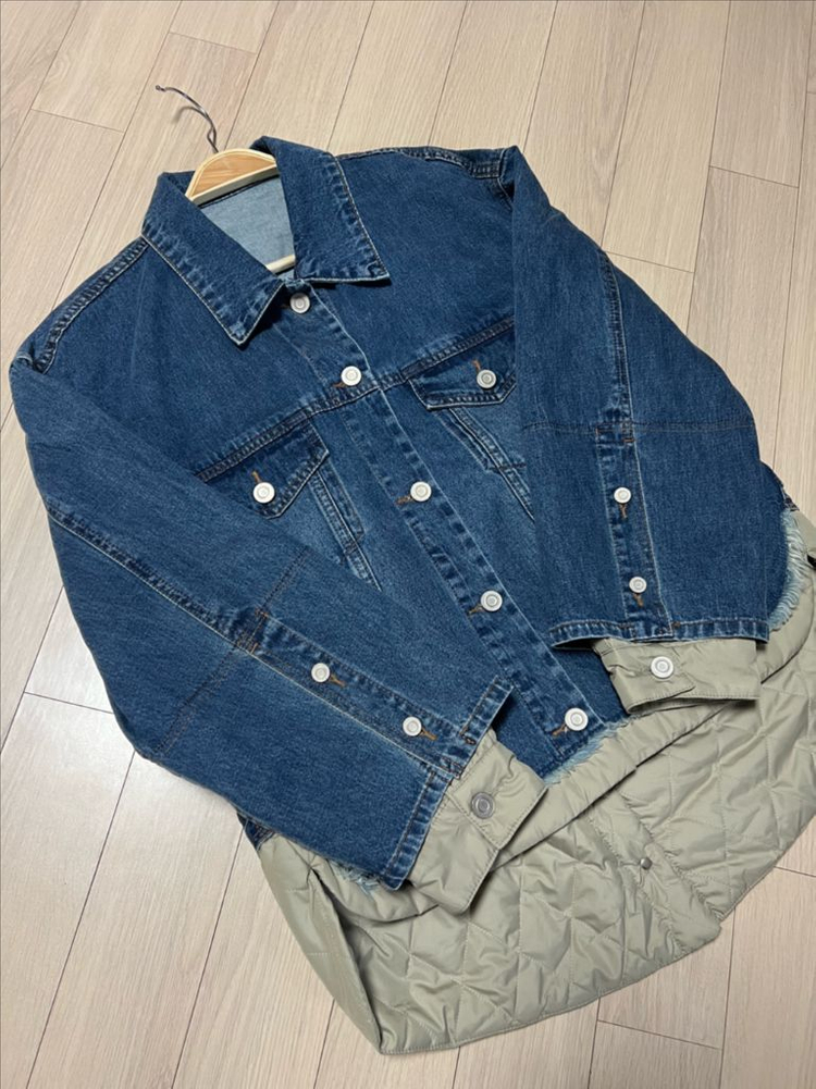 한섬 시스템 SYSTEM 패딩 레이어드 데님 자켓 퀼팅 누빔 안감 청점퍼 이미지