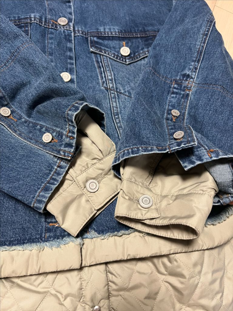 한섬 시스템 SYSTEM 패딩 레이어드 데님 자켓 퀼팅 누빔 안감 청점퍼 이미지
